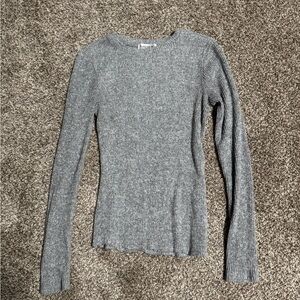 Gray Ribbed Crew Neck Sweater
